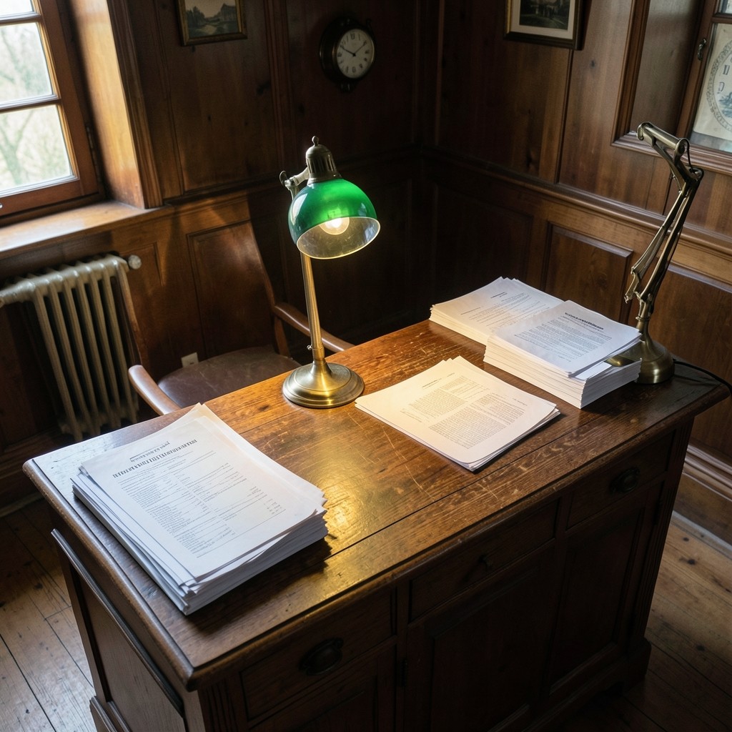 Bureau de consultation avec documents agricoles et calculatrice sur table en bois